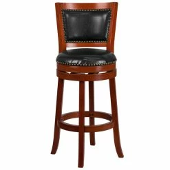 Flash Furniture TA-355530-LC-GG Light Cherry Wood Bar Height Panel Back Stool With Black Leather Swivel Seat -Lancaster Table & Seating Shop 1425722
