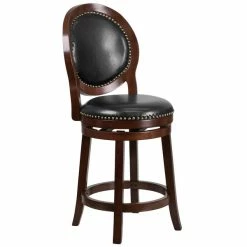 Flash Furniture TA-550126-CA-GG Cappuccino Wood Counter Height Oval Back Stool With Black Leather Swivel Seat