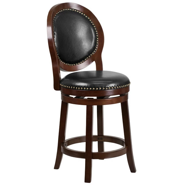 Flash Furniture TA-550126-CA-GG Cappuccino Wood Counter Height Oval Back Stool With Black Leather Swivel Seat 1 Flash Furniture TA-550126-CA-GG Cappuccino Wood Counter Height Oval Back Stool With Black Leather Swivel Seat