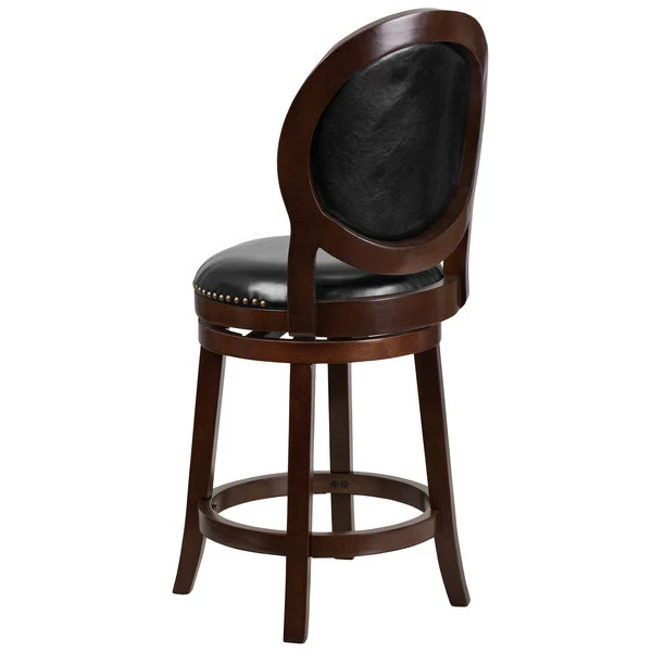 Flash Furniture TA-550126-CA-GG Cappuccino Wood Counter Height Oval Back Stool With Black Leather Swivel Seat 2 Flash Furniture TA-550126-CA-GG Cappuccino Wood Counter Height Oval Back Stool With Black Leather Swivel Seat - Image 2