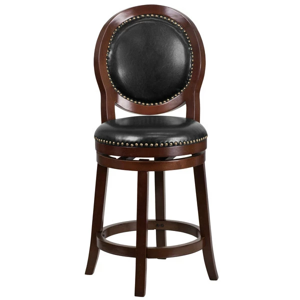 Flash Furniture TA-550126-CA-GG Cappuccino Wood Counter Height Oval Back Stool With Black Leather Swivel Seat 3 Flash Furniture TA-550126-CA-GG Cappuccino Wood Counter Height Oval Back Stool With Black Leather Swivel Seat - Image 3