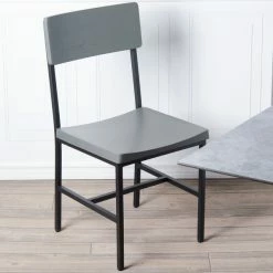 BFM Seating Memphis Sand Black Steel Side Chair With Gray Ash Wooden Back And Seat