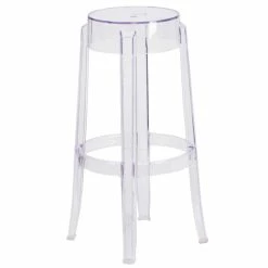Flash Furniture FH-118-APC2-GG Transparent Polycarbonate Outdoor / Indoor Bar Height Stackable Stool With Drain Hole Seat