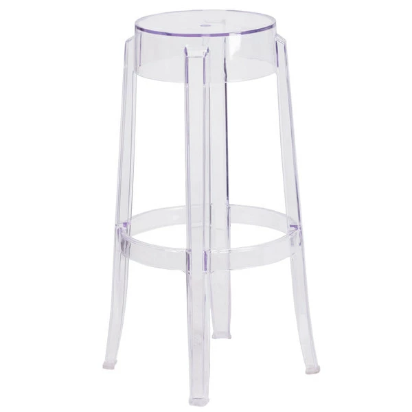 Flash Furniture FH-118-APC2-GG Transparent Polycarbonate Outdoor / Indoor Bar Height Stackable Stool With Drain Hole Seat 1 Flash Furniture FH-118-APC2-GG Transparent Polycarbonate Outdoor / Indoor Bar Height Stackable Stool With Drain Hole Seat