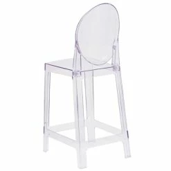 Flash Furniture OW-GHOSTBACK-24-GG Ghost Transparent Polycarbonate Outdoor / Indoor Counter Height Stool With Oval Back -Lancaster Table & Seating Shop 1490444
