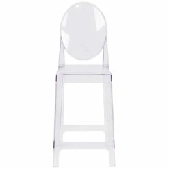Flash Furniture OW-GHOSTBACK-24-GG Ghost Transparent Polycarbonate Outdoor / Indoor Counter Height Stool With Oval Back -Lancaster Table & Seating Shop 1490445