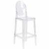 Flash Furniture OW-GHOSTBACK-29-GG Ghost Transparent Polycarbonate Outdoor / Indoor Bar Height Stool With Oval Back