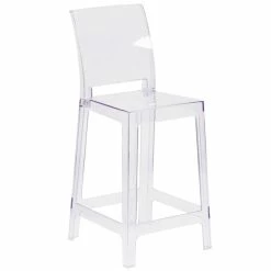 Flash Furniture OW-SQUAREBACK-24-GG Ghost Transparent Polycarbonate Outdoor / Indoor Counter Height Stool With Square Back