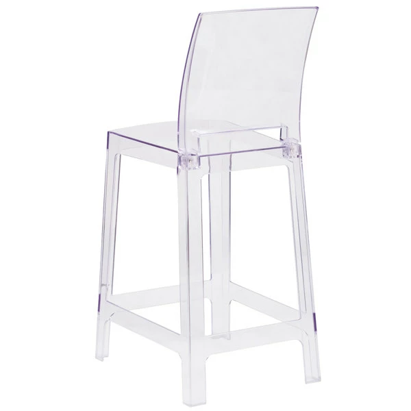 Flash Furniture OW-SQUAREBACK-24-GG Ghost Transparent Polycarbonate Outdoor / Indoor Counter Height Stool With Square Back 2 Flash Furniture OW-SQUAREBACK-24-GG Ghost Transparent Polycarbonate Outdoor / Indoor Counter Height Stool With Square Back - Image 2