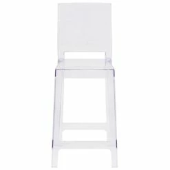 Flash Furniture OW-SQUAREBACK-24-GG Ghost Transparent Polycarbonate Outdoor / Indoor Counter Height Stool With Square Back 5 Flash Furniture OW-SQUAREBACK-24-GG Ghost Transparent Polycarbonate Outdoor / Indoor Counter Height Stool With Square Back -Lancaster Table & Seating Shop 1490581