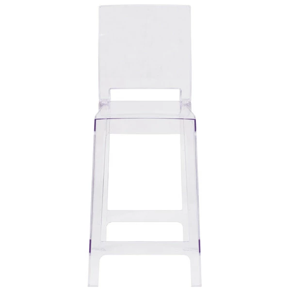 Flash Furniture OW-SQUAREBACK-24-GG Ghost Transparent Polycarbonate Outdoor / Indoor Counter Height Stool With Square Back 3 Flash Furniture OW-SQUAREBACK-24-GG Ghost Transparent Polycarbonate Outdoor / Indoor Counter Height Stool With Square Back - Image 3