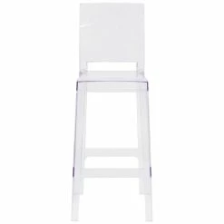 Flash Furniture OW-SQUAREBACK-29-GG Ghost Transparent Polycarbonate Outdoor / Indoor Bar Height Stool With Square Back -Lancaster Table & Seating Shop 1490588