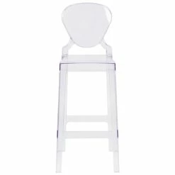 Flash Furniture OW-TEARBACK-29-GG Ghost Transparent Polycarbonate Outdoor / Indoor Bar Height Stool With Tear Back -Lancaster Table & Seating Shop 1490593