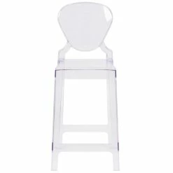 Flash Furniture OW-TEARBACK-24-GG Ghost Transparent Polycarbonate Outdoor / Indoor Counter Height Stool With Tear Back -Lancaster Table & Seating Shop 1490598