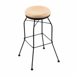 Holland Bar Stool 302030BWNatMpl Black Wrinkle Steel Bar Height Swivel Stool With Natural Maple Wood Seat