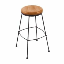 Holland Bar Stool 303025BWMedOak Black Wrinkle Steel Counter Height Stool With Medium Oak Wood Seat