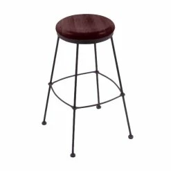 Holland Bar Stool 303025BWDCMpl Black Wrinkle Steel Counter Height Stool With Dark Cherry Maple Wood Seat