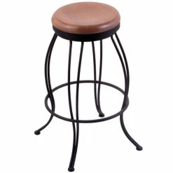 Holland Bar Stool 300030BWMedOak Georgian Black Wrinkle Steel Bar Height Swivel Stool With Medium Oak Wood Seat