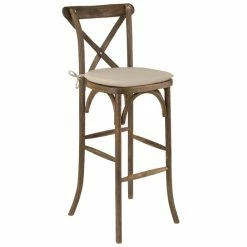 Flash Furniture XA-X-BAR-GO-BC-GG Hercules Dark Antique Wood Stackable Cross Back Barstool With Cushion