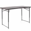 Flash Furniture DAD-LF-122Z-GG 23 1/2" X 48 1/4" Rectangular Brown Wood Grain Commercial Duty Plastic Bi-Fold Adjustable Height Folding Table