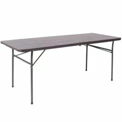 Flash Furniture DAD-LF-183Z-GG 30" X 72" Rectangular Brown Wood Grain Commercial Duty Plastic Bi-Fold Folding Table