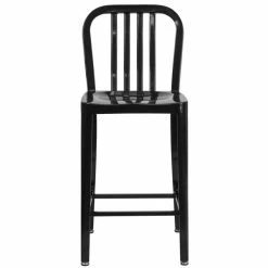 Flash Furniture CH-61200-24-BK-GG 24" Black Metal Indoor / Outdoor Counter Height Stool With Vertical Slat Back -Lancaster Table & Seating Shop 1612237