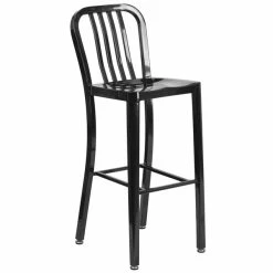 Flash Furniture CH-61200-30-BK-GG 30" Black Metal Indoor / Outdoor Bar Height Stool With Vertical Slat Back