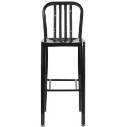 Flash Furniture CH-61200-30-BK-GG 30" Black Metal Indoor / Outdoor Bar Height Stool With Vertical Slat Back -Lancaster Table & Seating Shop 1612241