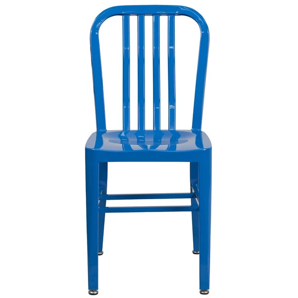 Flash Furniture CH-61200-18-BL-GG Blue Metal Indoor / Outdoor Chair With Vertical Slat Back 2 Flash Furniture CH-61200-18-BL-GG Blue Metal Indoor / Outdoor Chair With Vertical Slat Back - Image 2