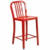 Flash Furniture CH-61200-24-RED-GG 24" Red Metal Indoor / Outdoor Counter Height Stool With Vertical Slat Back