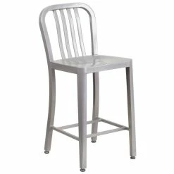 Flash Furniture CH-61200-24-SIL-GG 24" Silver Metal Indoor / Outdoor Counter Height Stool With Vertical Slat Back