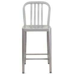 Flash Furniture CH-61200-24-SIL-GG 24" Silver Metal Indoor / Outdoor Counter Height Stool With Vertical Slat Back 5 Flash Furniture CH-61200-24-SIL-GG 24" Silver Metal Indoor / Outdoor Counter Height Stool With Vertical Slat Back -Lancaster Table & Seating Shop 1615585