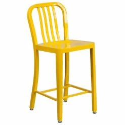 Flash Furniture CH-61200-24-YL-GG 24" Yellow Metal Indoor / Outdoor Counter Height Stool With Vertical Slat Back