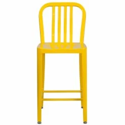 Flash Furniture CH-61200-24-YL-GG 24" Yellow Metal Indoor / Outdoor Counter Height Stool With Vertical Slat Back -Lancaster Table & Seating Shop 1615590