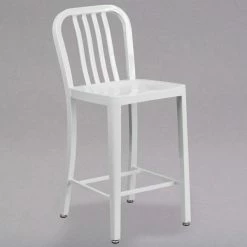 Flash Furniture CH-61200-24-WH-GG 24" White Metal Indoor / Outdoor Counter Height Stool With Vertical Slat Back