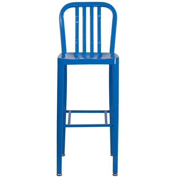 Flash Furniture CH-61200-30-BL-GG 30" Blue Metal Indoor / Outdoor Bar Height Stool With Vertical Slat Back 3 Flash Furniture CH-61200-30-BL-GG 30" Blue Metal Indoor / Outdoor Bar Height Stool With Vertical Slat Back - Image 3