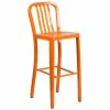 Flash Furniture CH-61200-30-OR-GG 30" Orange Metal Indoor / Outdoor Bar Height Stool With Vertical Slat Back