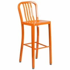 Flash Furniture CH-61200-30-OR-GG 30" Orange Metal Indoor / Outdoor Bar Height Stool With Vertical Slat Back