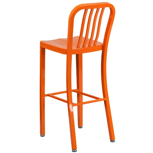 Flash Furniture CH-61200-30-OR-GG 30" Orange Metal Indoor / Outdoor Bar Height Stool With Vertical Slat Back 2 Flash Furniture CH-61200-30-OR-GG 30" Orange Metal Indoor / Outdoor Bar Height Stool With Vertical Slat Back - Image 2