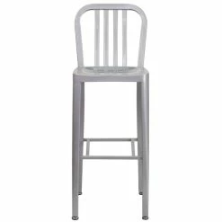 Flash Furniture CH-61200-30-SIL-GG 30" Silver Metal Indoor / Outdoor Bar Height Stool With Vertical Slat Back -Lancaster Table & Seating Shop 1615932