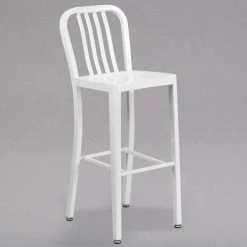 Flash Furniture CH-61200-30-WH-GG 30" White Metal Indoor / Outdoor Bar Height Stool With Vertical Slat Back