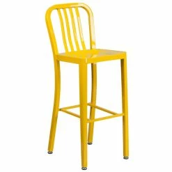 Flash Furniture CH-61200-30-YL-GG 30" Yellow Metal Indoor / Outdoor Bar Height Stool With Vertical Slat Back