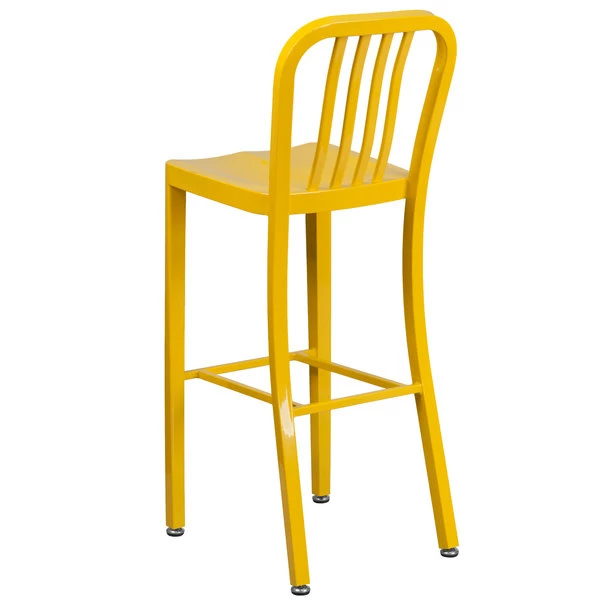 Flash Furniture CH-61200-30-YL-GG 30" Yellow Metal Indoor / Outdoor Bar Height Stool With Vertical Slat Back 2 Flash Furniture CH-61200-30-YL-GG 30" Yellow Metal Indoor / Outdoor Bar Height Stool With Vertical Slat Back - Image 2