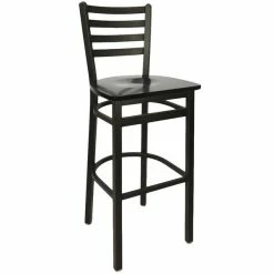 BFM Seating Lima Metal Ladder Back Barstool With Black Wooden Seat