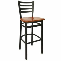 BFM Seating Lima Metal Ladder Back Barstool With Cherry Wooden Seat