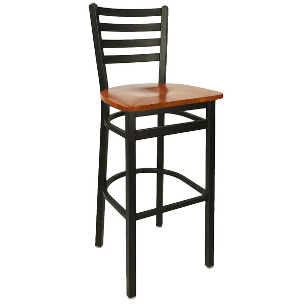 BFM Seating Lima Metal Ladder Back Barstool With Cherry Wooden Seat 1 BFM Seating Lima Metal Ladder Back Barstool With Cherry Wooden Seat