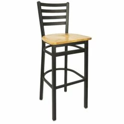 BFM Seating Lima Metal Ladder Back Barstool With Natural Wooden Seat