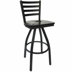 BFM Seating Lima Sand Black Steel Bar Height Chair With Black Wood Swivel Seat