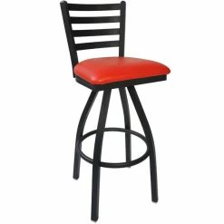 BFM Seating Lima Sand Black Steel Bar Height Chair With 2" Red Vinyl Swivel Seat