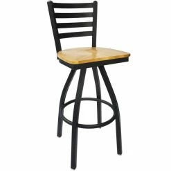 BFM Seating Lima Sand Black Steel Bar Height Chair With Natural Wood Swivel Seat